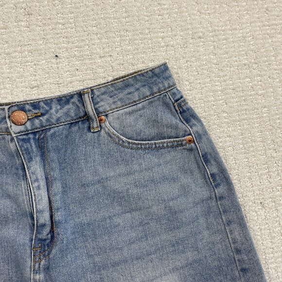 Kendall & Kylie Distressed Cut-Off Denim Mini Skirt Blue Raw Hem Casual Women’s - Picture 3 of 14